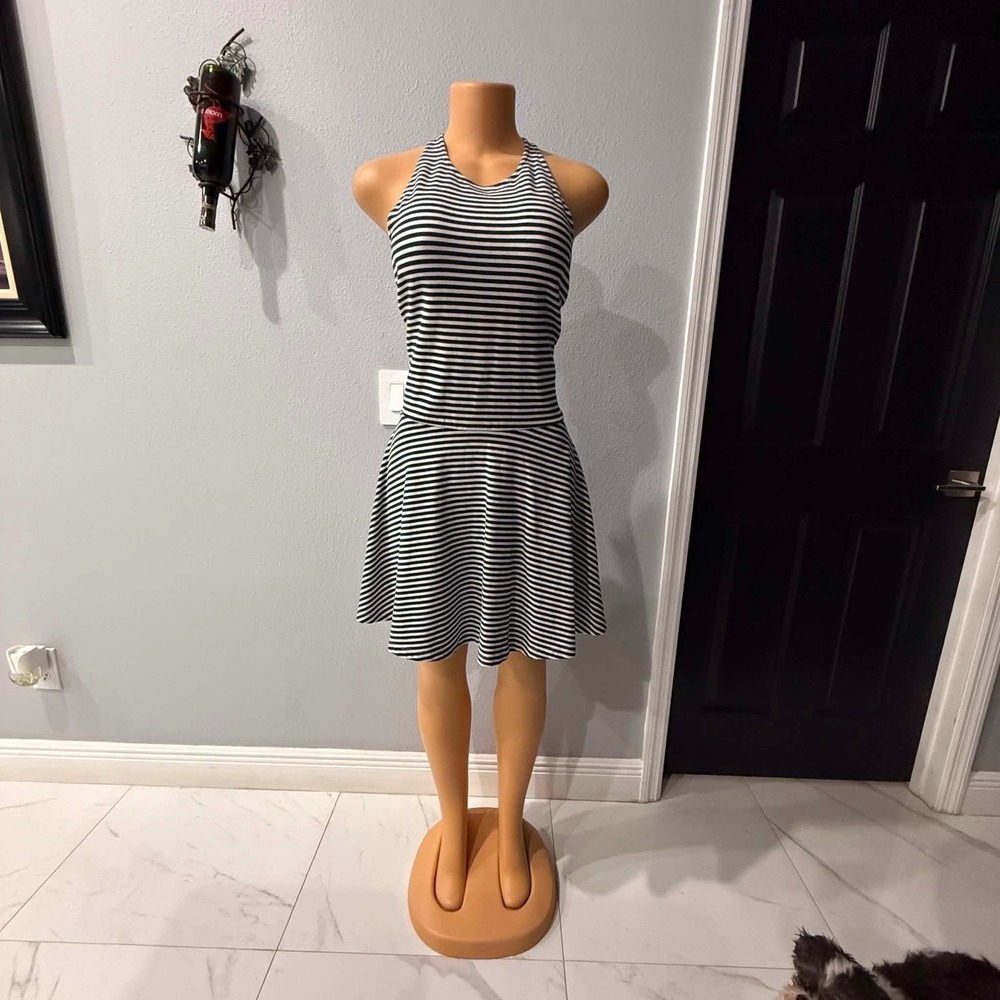 Gap Womens Navy Blue White‎ Striped Sleeveless Halter Fit Flare Dress Size M
